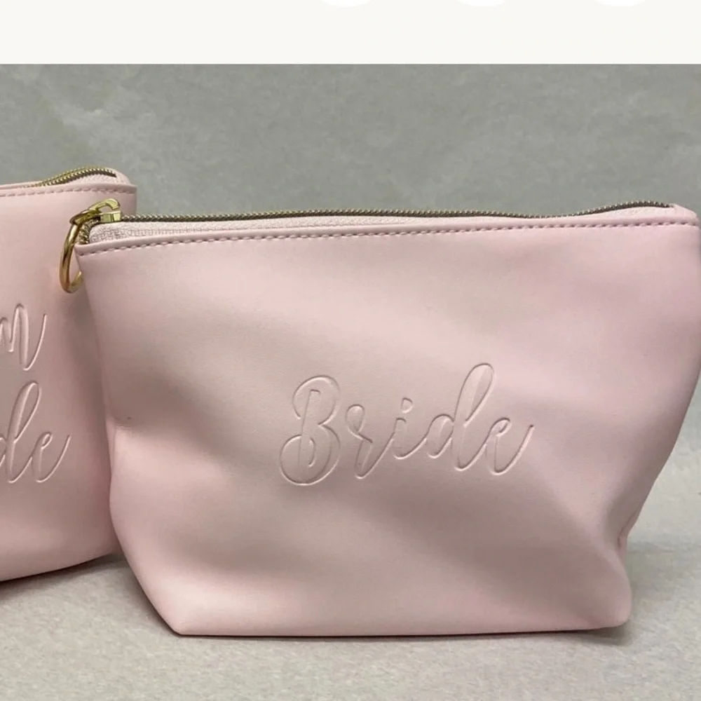 Pink Bride Makeup Bag or Clutch with Gold Accents